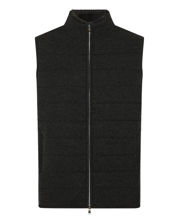 N.Peal Men's Padded Fur Trim Cashmere Gilet Deep Charcoal Grey