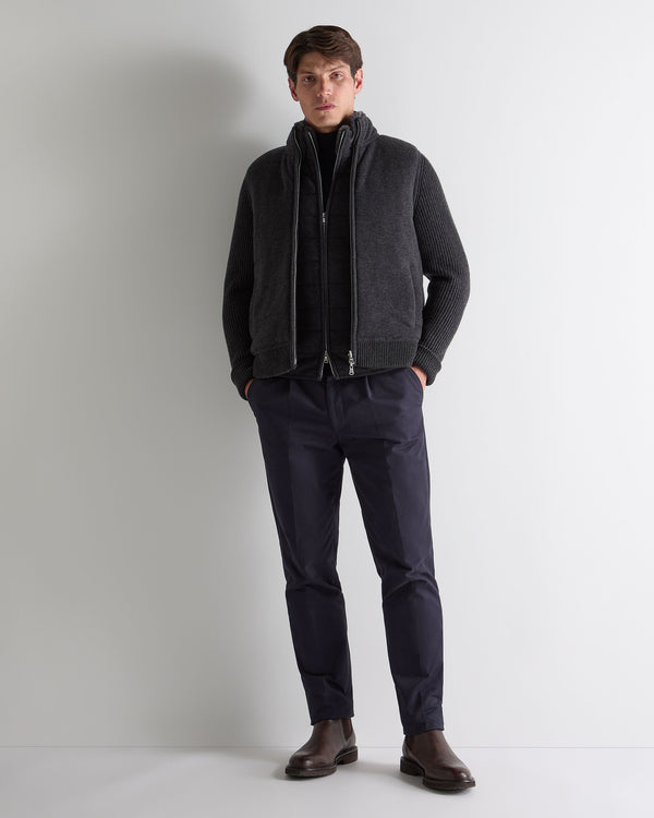 N.Peal Men's Padded Fur Trim Cashmere Gilet Deep Charcoal Grey