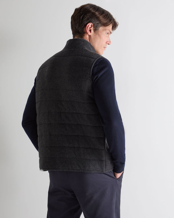 N.Peal Men's Padded Fur Trim Cashmere Gilet Deep Charcoal Grey