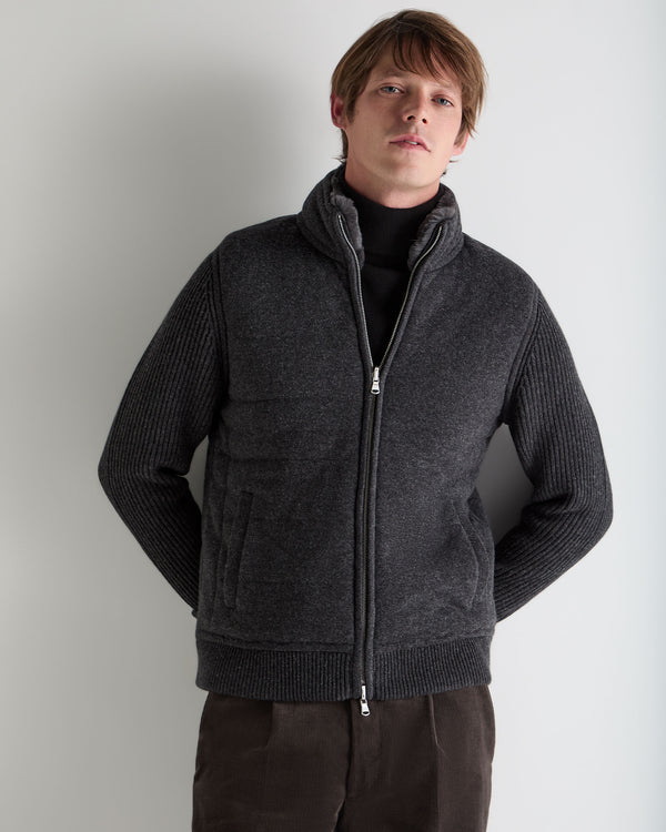 N.Peal Men's Mall Padded Cashmere Jacket Deep Charcoal Grey