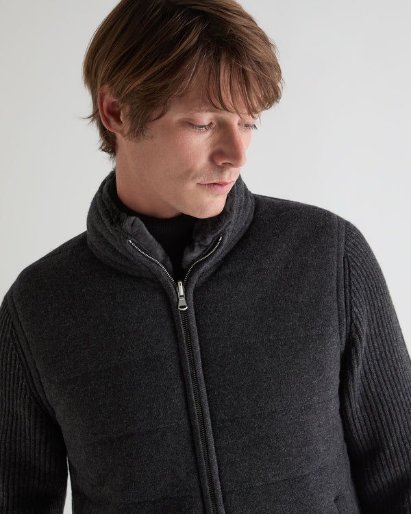 N.Peal Men's Mall Padded Cashmere Jacket Deep Charcoal Grey