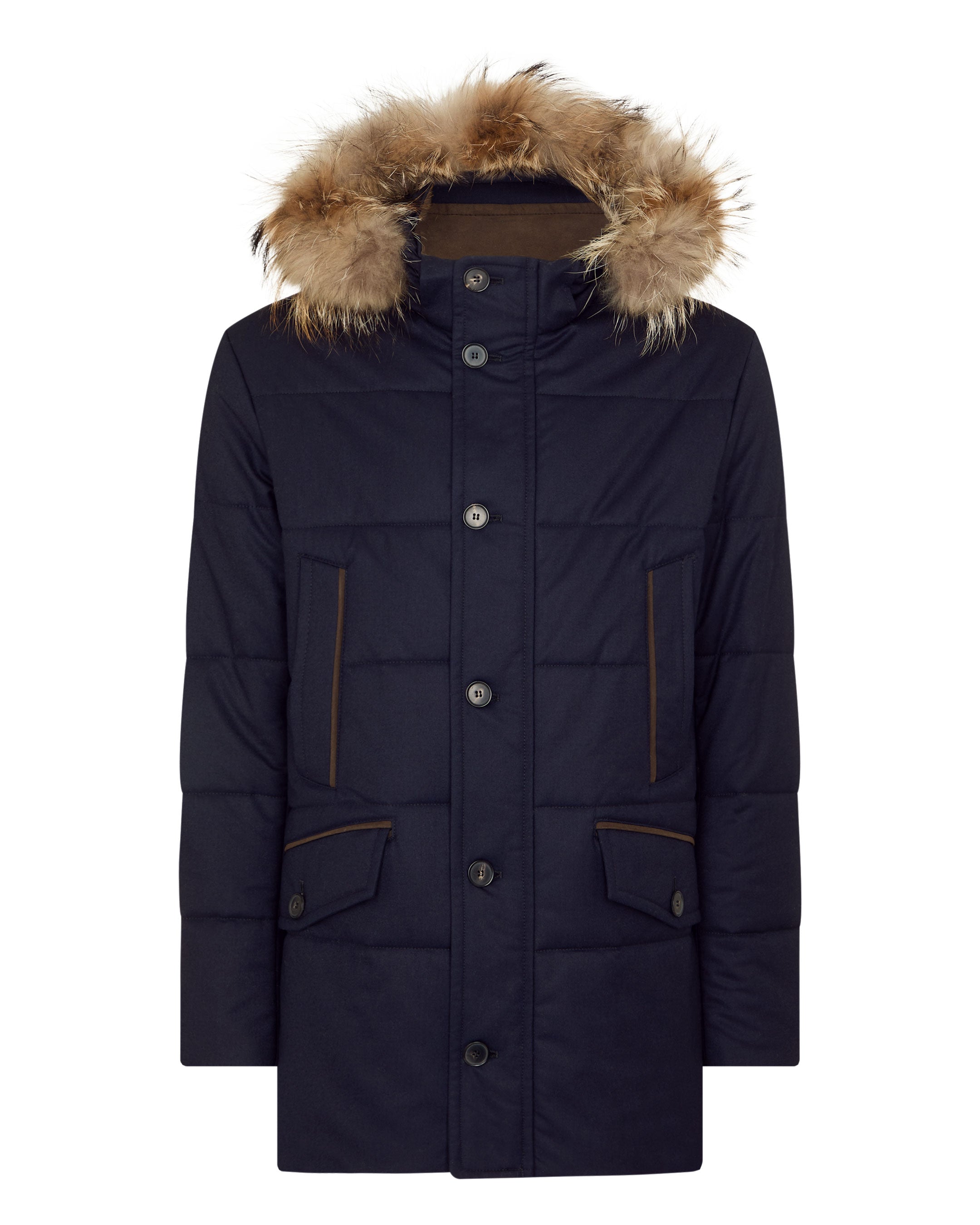 Men's Fur Trim Coat Navy Blue | N.Peal