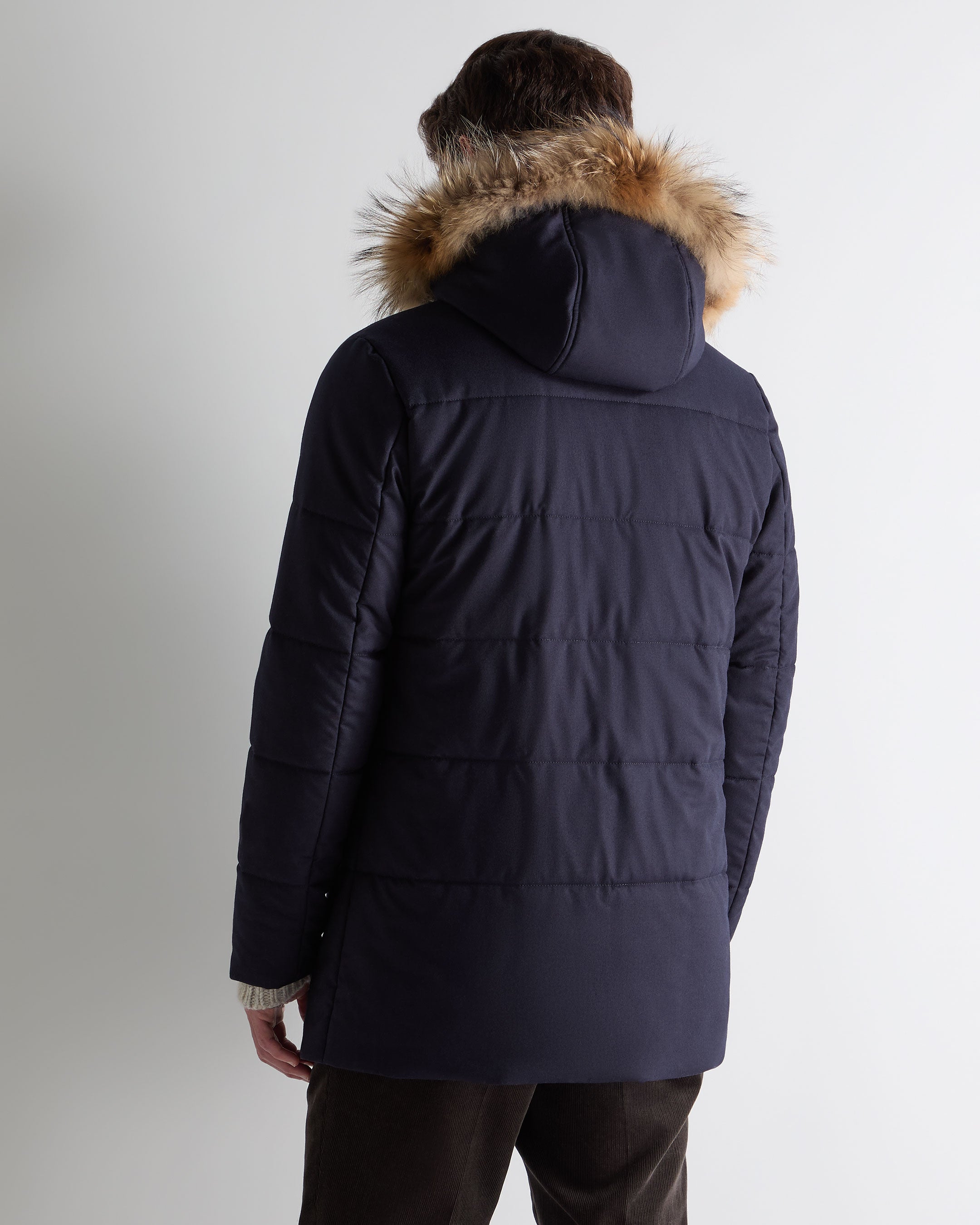 Men's Fur Trim Coat Navy Blue | N.Peal