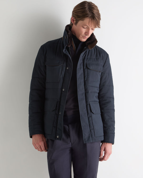 Men's Quilted Jacket With Fur Navy Blue | N.Peal