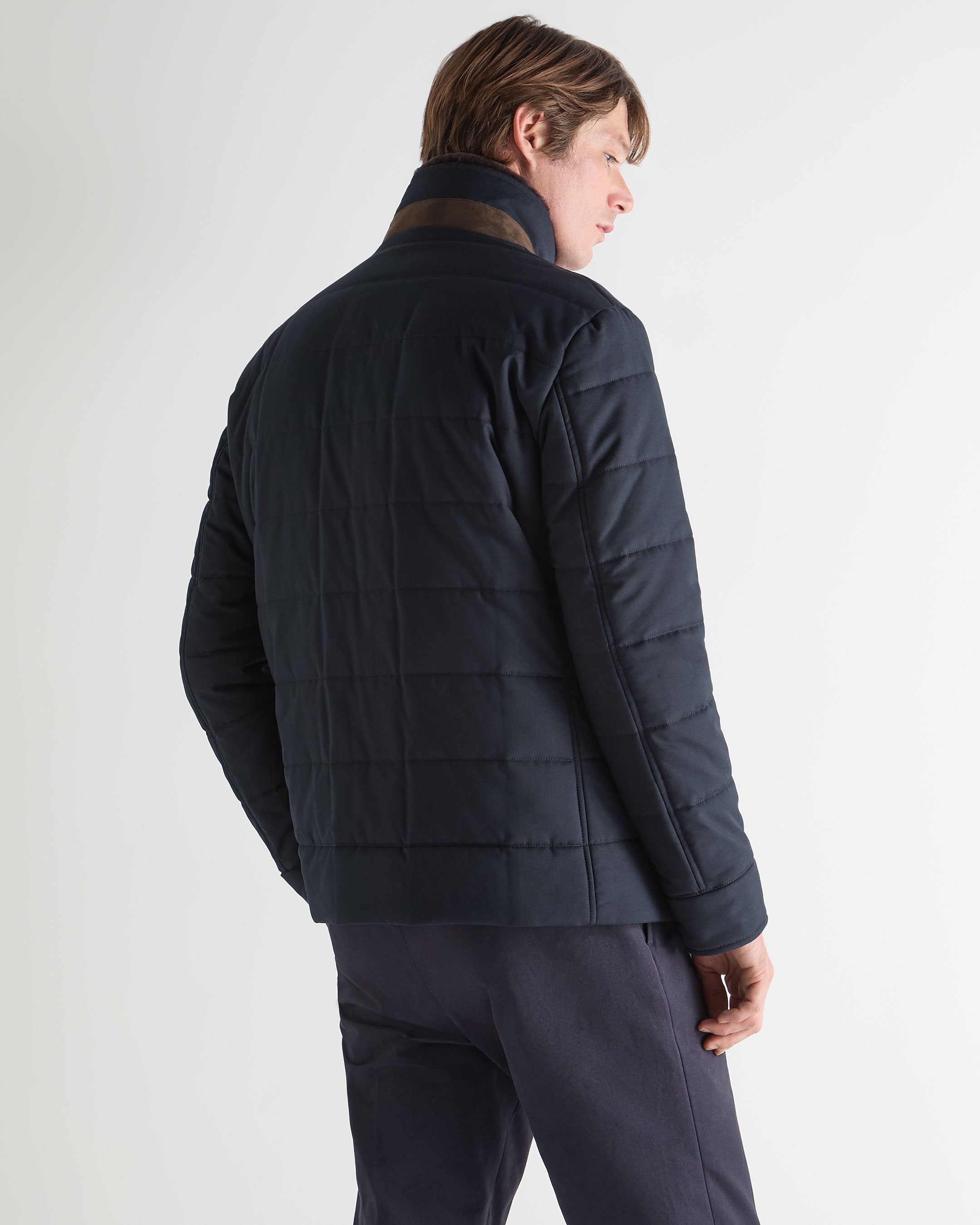 Men's Quilted Jacket With Fur Navy Blue | N.Peal