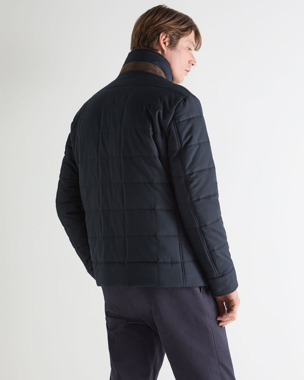 N.Peal Men's Zermatt Quilted Jacket With Fur Navy Blue