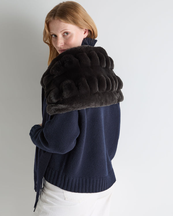 N.Peal Women's St Moritz Fur Neck Scarf Navy Blue