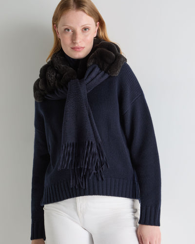 N.Peal Women's St Moritz Fur Neck Scarf Navy Blue