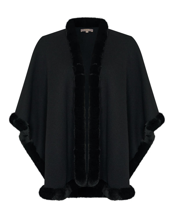 N.Peal Women's Ayla Fur Trim Cashmere Cape Black