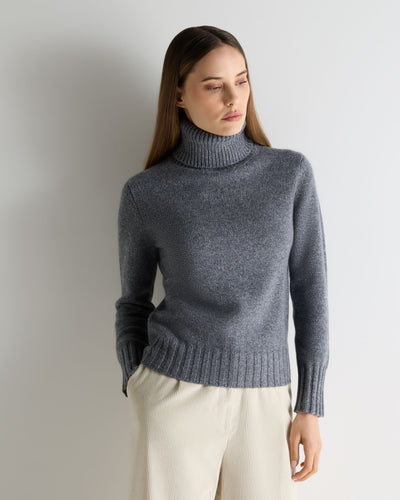 N.Peal Women's Hazel Chunky Roll Neck Cashmere Jumper Grey Melange