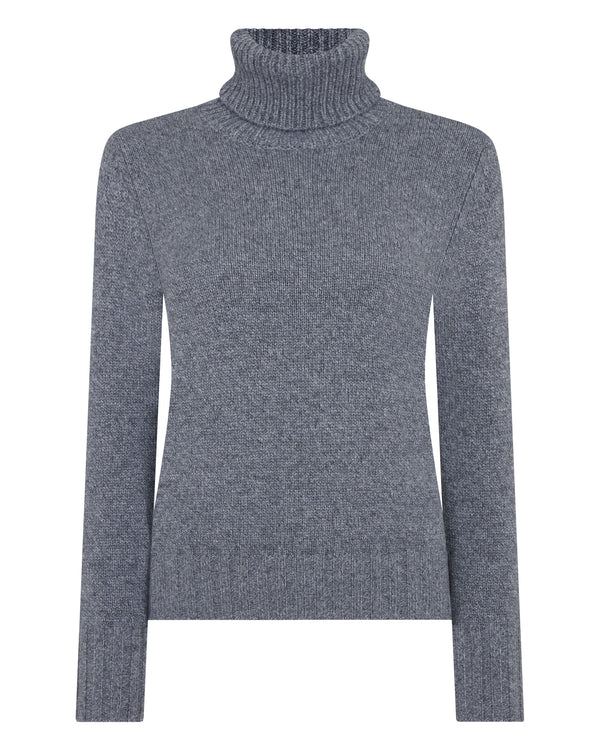 N.Peal Women's Hazel Chunky Roll Neck Cashmere Jumper Grey Melange