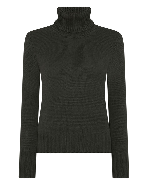 N.Peal Women's Hazel Chunky Roll Neck Cashmere Jumper Arabica Khaki Green