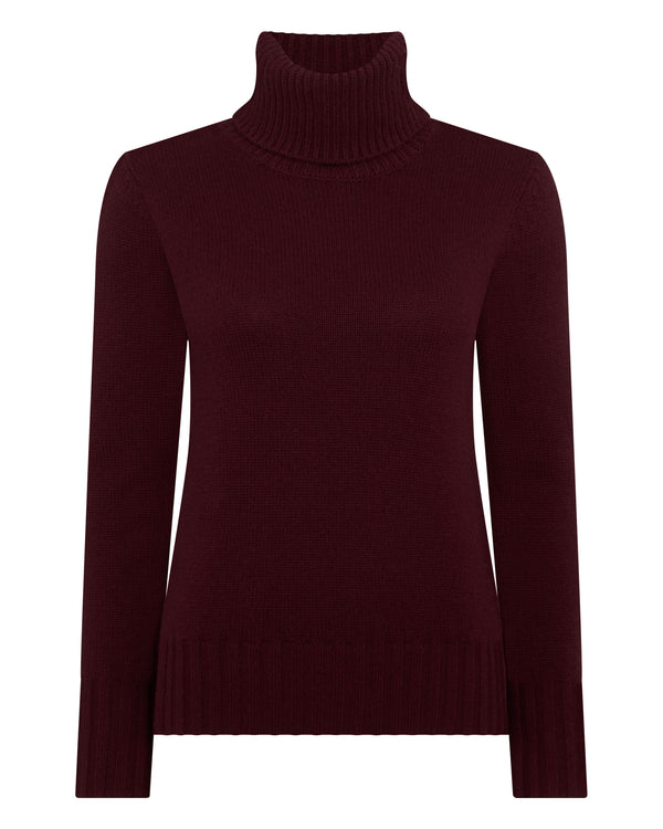 N.Peal Women's Hazel Chunky Roll Neck Cashmere Jumper Bordeaux Red