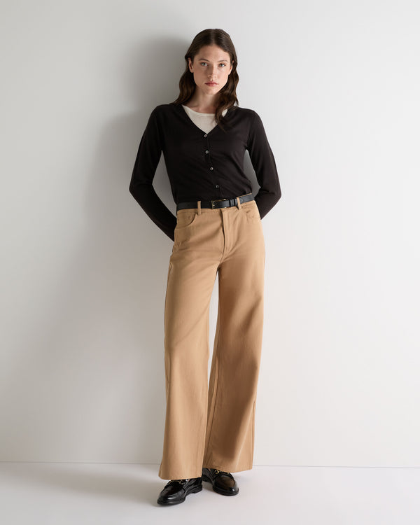N.Peal Women's Mia Superfine Cashmere V Neck Cardigan Chocolate Brown