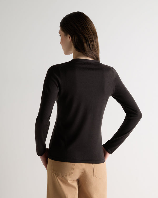 N.Peal Women's Mia Superfine Cashmere V Neck Cardigan Chocolate Brown