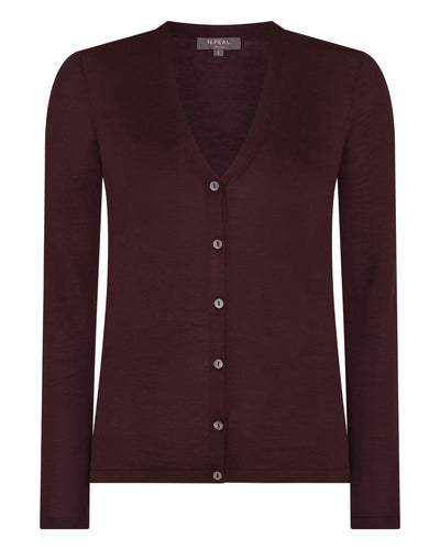 N.Peal Women's Mia Superfine Cashmere V Neck Cardigan Claret Red