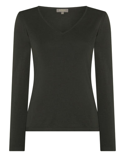 N.Peal Women's Imogen Superfine Cashmere V Neck Jumper Arabica Khaki Green