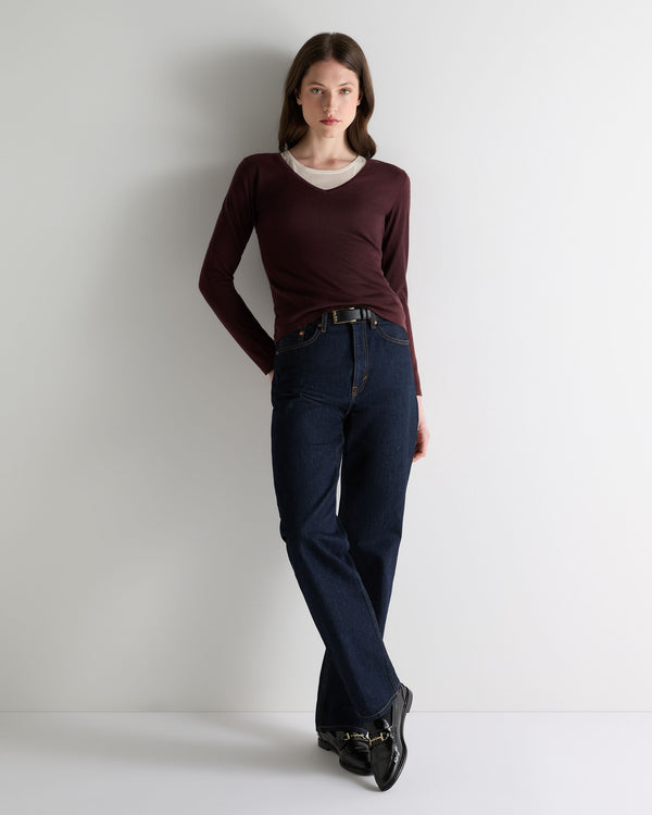 N.Peal Women's Imogen Superfine Cashmere V Neck Jumper Claret Red