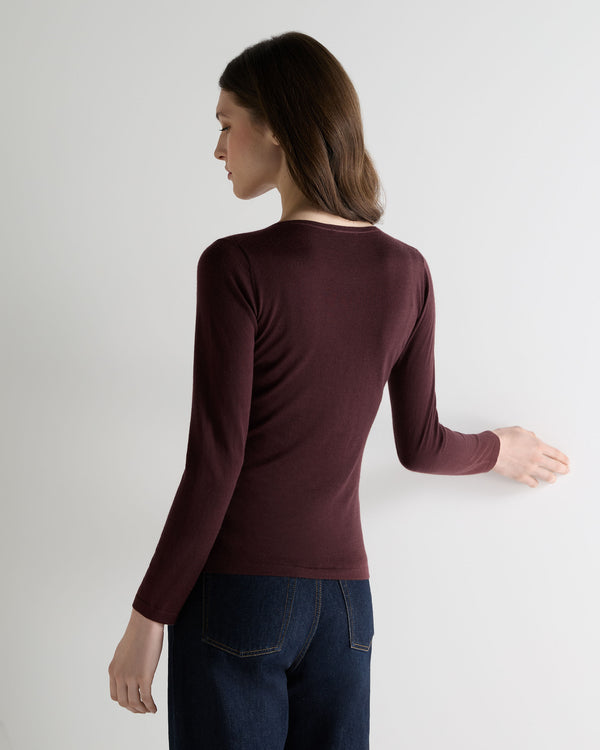 N.Peal Women's Imogen Superfine Cashmere V Neck Jumper Claret Red