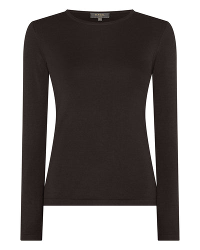 N.Peal Women's Eden Superfine Cashmere Round Neck Top Chocolate Brown