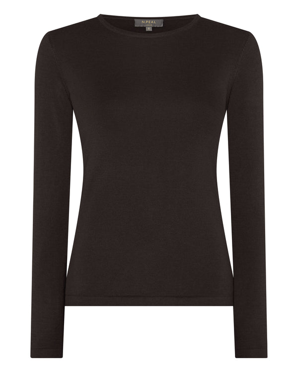 N.Peal Women's Eden Superfine Cashmere Round Neck Top Chocolate Brown
