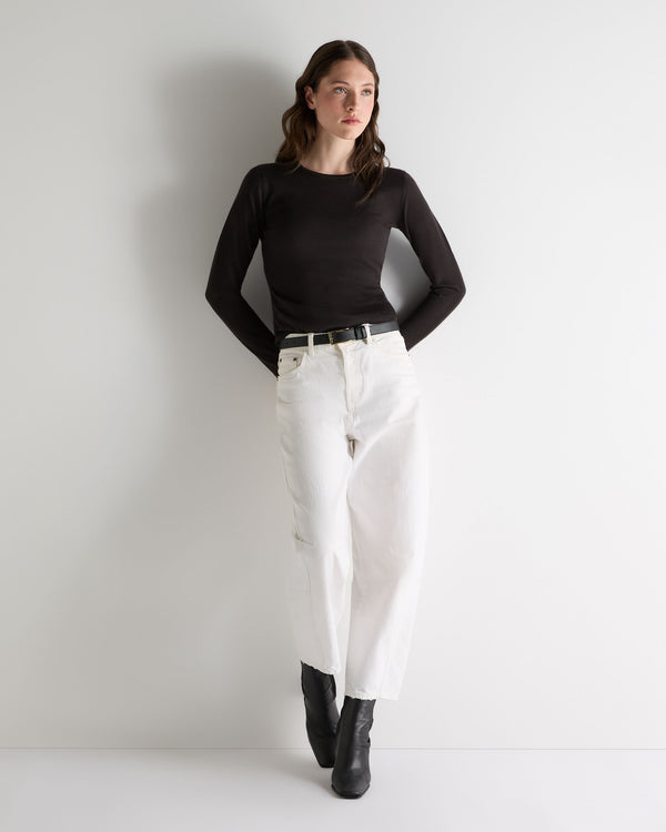 N.Peal Women's Eden Superfine Cashmere Round Neck Top Chocolate Brown