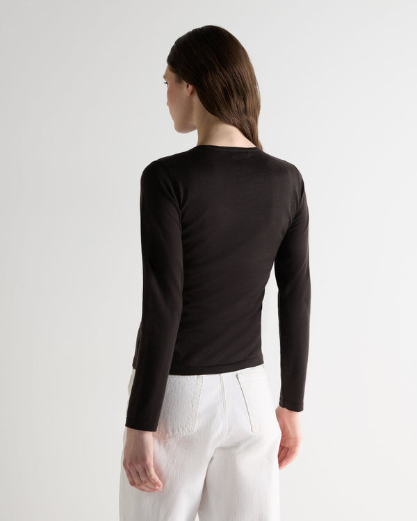 N.Peal Women's Eden Superfine Cashmere Round Neck Top Chocolate Brown