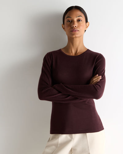 N.Peal Women's Eden Superfine Cashmere Round Neck Top Claret Red