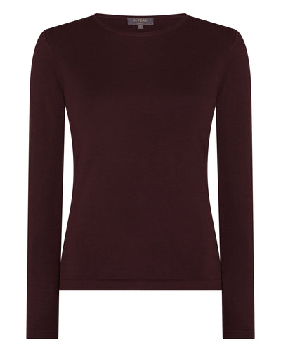 N.Peal Women's Eden Superfine Cashmere Round Neck Top Claret Red