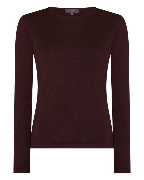 N.Peal Women's Eden Superfine Cashmere Round Neck Top Claret Red