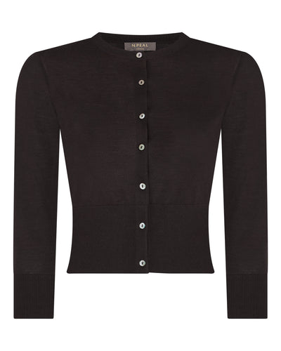 N.Peal Women's Darcie Superfine Cashmere Cropped Cardigan Chocolate Brown