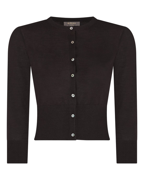 N.Peal Women's Darcie Superfine Cashmere Cropped Cardigan Chocolate Brown
