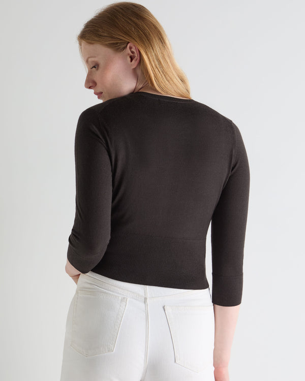 N.Peal Women's Darcie Superfine Cashmere Cropped Cardigan Chocolate Brown