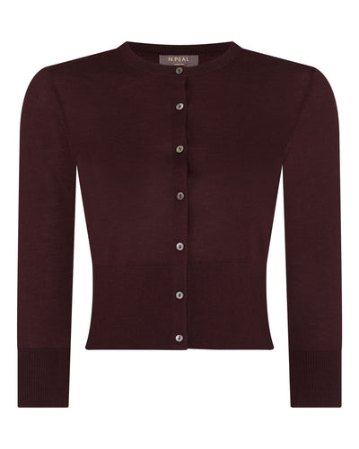 N.Peal Women's Darcie Superfine Cashmere Cropped Cardigan Claret Red
