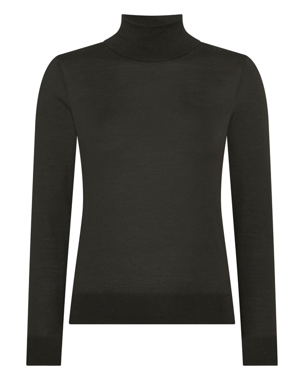 N.Peal Women's Margot Superfine Cashmere Roll Neck Jumper Arabica Khaki Green