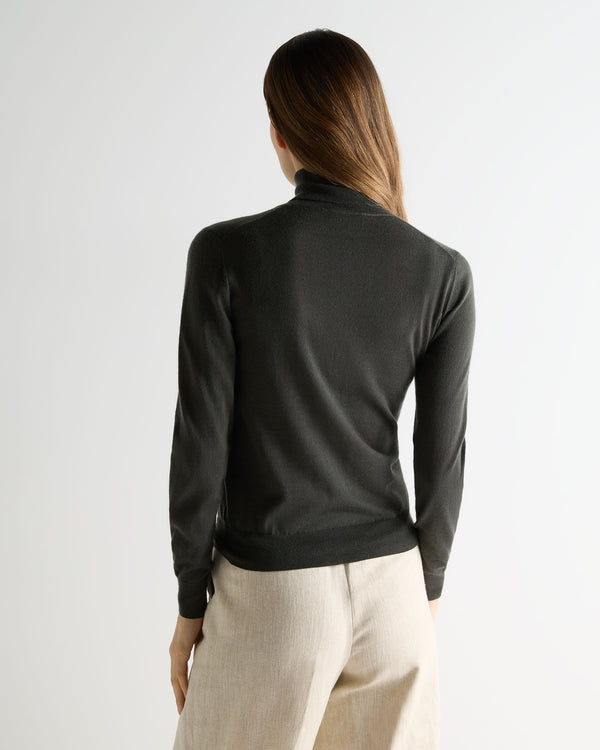 N.Peal Women's Margot Superfine Cashmere Roll Neck Jumper Arabica Khaki Green