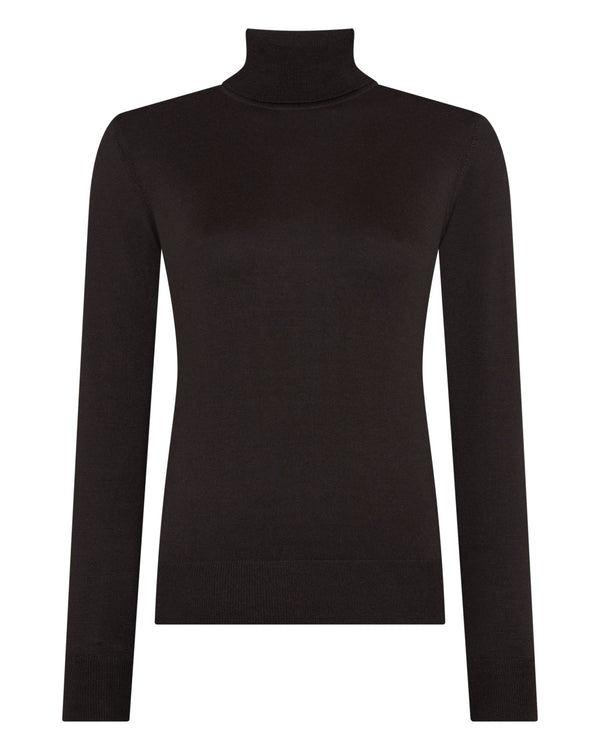 N.Peal Women's Margot Superfine Cashmere Roll Neck Jumper Chocolate Brown