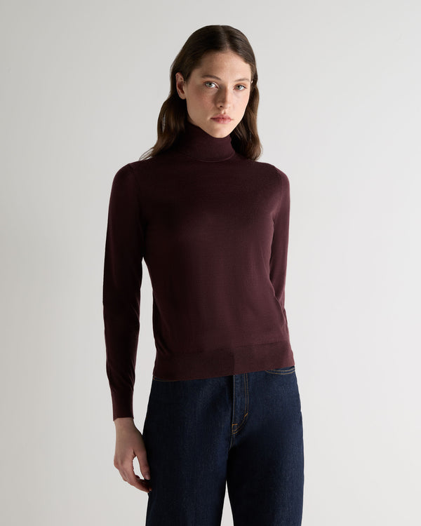 N.Peal Women's Margot Superfine Cashmere Roll Neck Jumper Claret Red