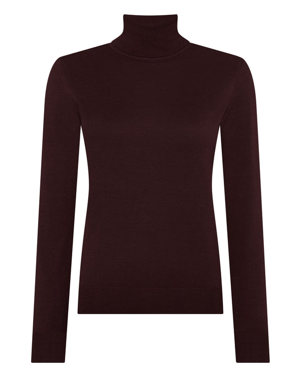 N.Peal Women's Margot Superfine Cashmere Roll Neck Jumper Claret Red
