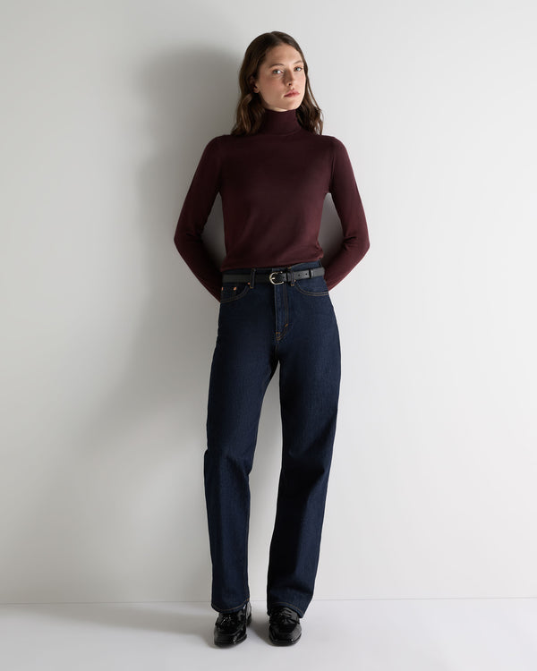 N.Peal Women's Margot Superfine Cashmere Roll Neck Jumper Claret Red
