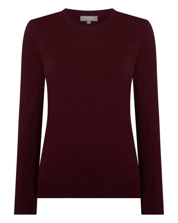 N.Peal Women's Evie Classic Round Neck Cashmere Jumper Bordeaux Red
