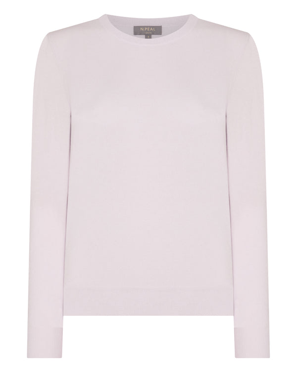 N.Peal Women's Evie Classic Round Neck Cashmere Jumper Chalk Pink