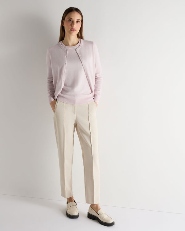 N.Peal Women's Evie Classic Round Neck Cashmere Jumper Chalk Pink