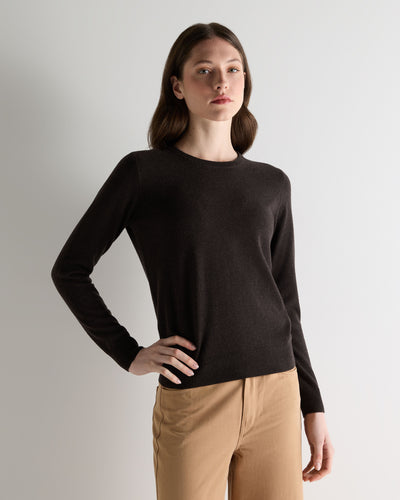 N.Peal Women's Evie Classic Round Neck Cashmere Jumper Chocolate Brown