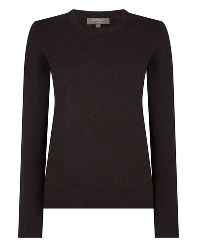 N.Peal Women's Evie Classic Round Neck Cashmere Jumper Chocolate Brown