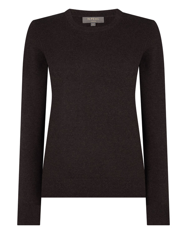 N.Peal Women's Evie Classic Round Neck Cashmere Jumper Chocolate Brown