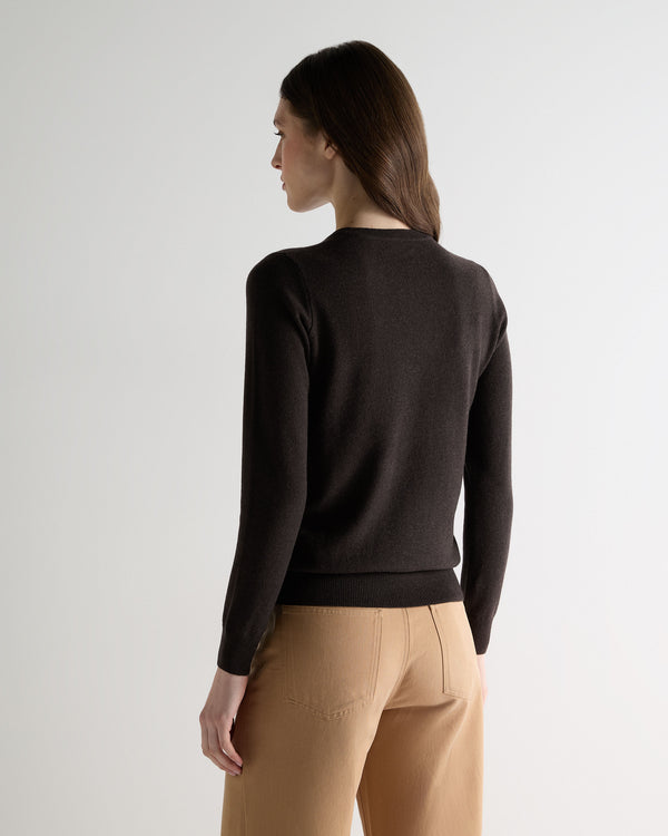 N.Peal Women's Evie Classic Round Neck Cashmere Jumper Chocolate Brown
