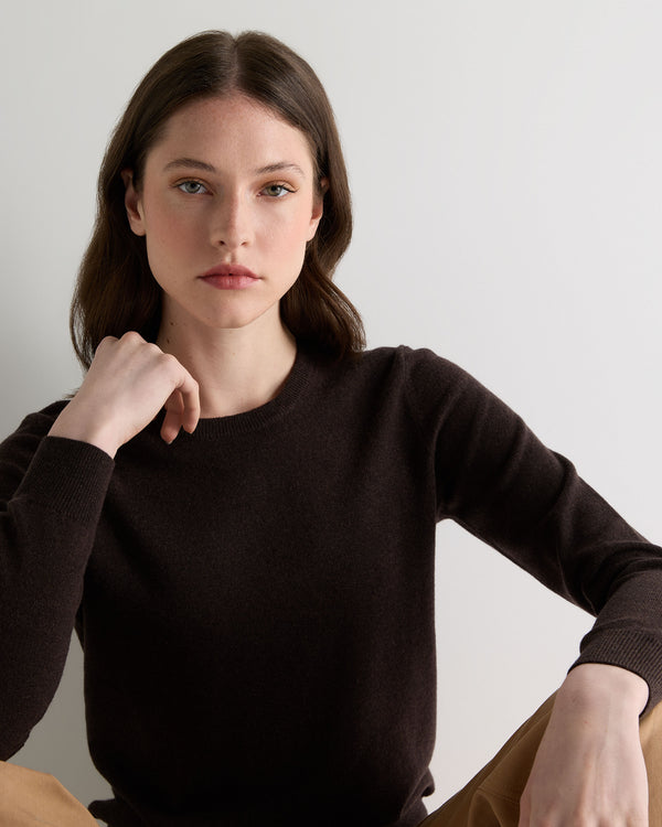 N.Peal Women's Evie Classic Round Neck Cashmere Jumper Chocolate Brown