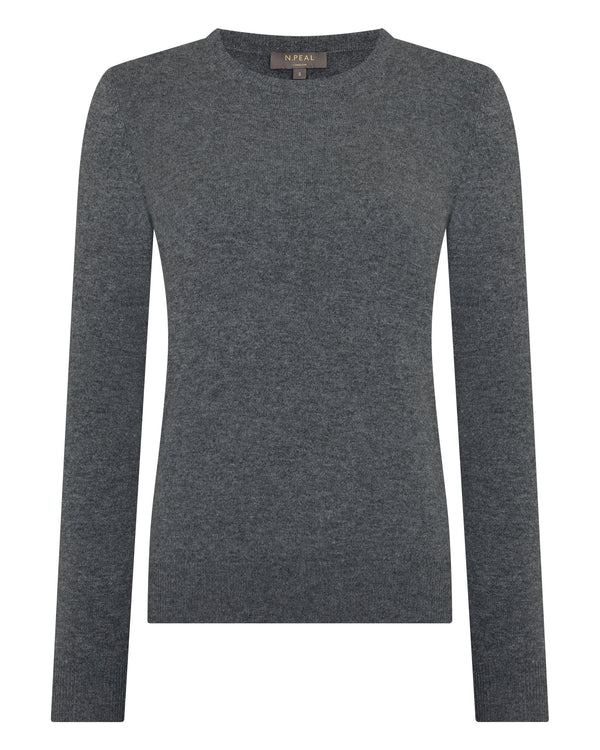 N.Peal Women's Evie Classic Round Neck Cashmere Jumper Elephant Grey