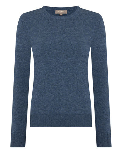N.Peal Women's Evie Classic Round Neck Cashmere Jumper Light Denim Blue